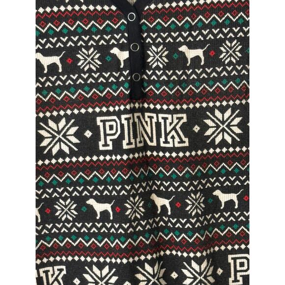 PINK Women's One Piece Long John Style Pajama Winter Holiday Print Size L - Picture 4 of 7